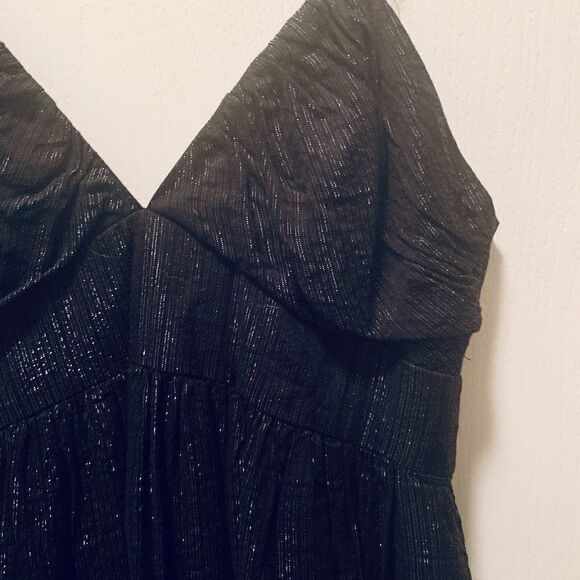 Forever 21 Strappy Metallic Silver & Black Mini Dress Empire Waist Size Medium - Picture 5 of 7